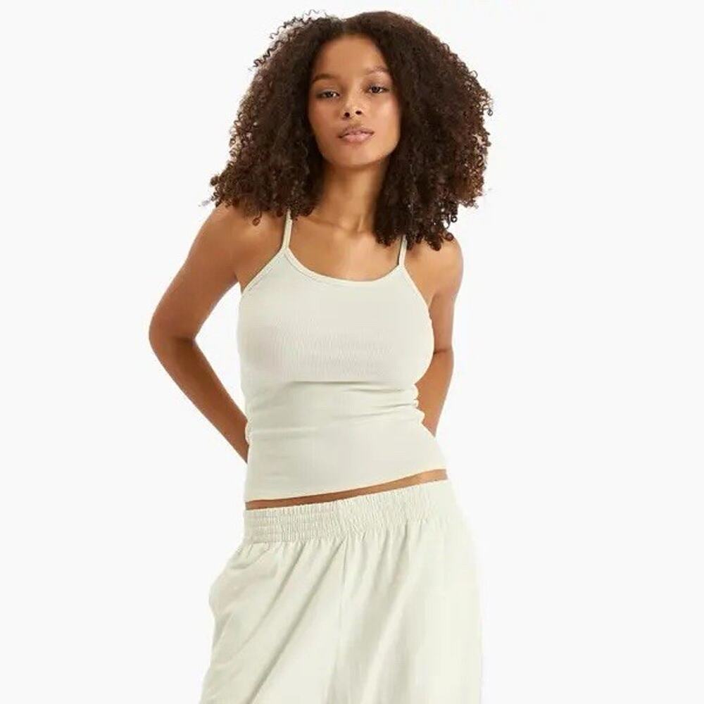 SKIMS Women’s White Solid Ribbed Knit Scoop Neck Sleeveless Tank Top Size S